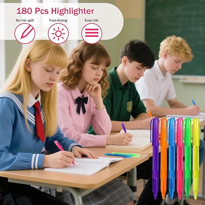 180 Pcs Highlighter Bulk Chisel Tip Multicolor Fluorescent Markers for School Office Classroom Supplies-DeskLoop Office
