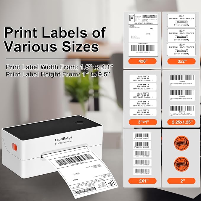 Ecommerce Label Printer 4x6, Bluetooth Thermal Shipping Label Printer, Compatible with Android&iOS and Windows, Support Amazon, Ebay, Shopify, Etsy, Whatnot, USPS, Pirate Ship, Shippo-DeskLoop Office