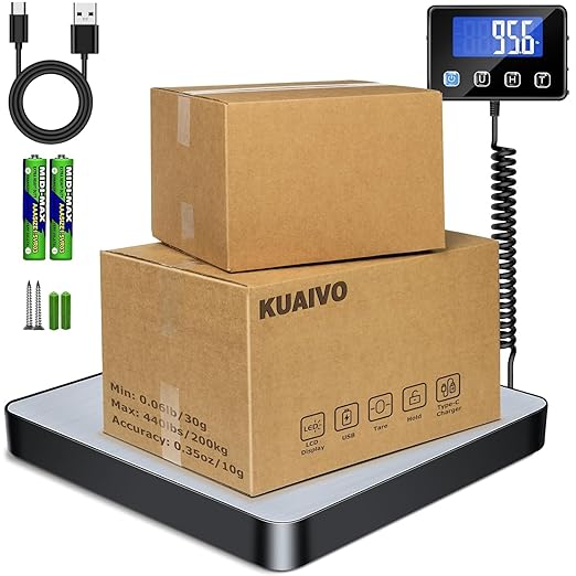 Shipping Scale, 440 lbs/0.35oz High Accurate Digital Postal Scale with Hold/Tare Function, Shipping Scale for Small Business, Packages, Luggage, Home Use, Battery & Charging Cable Include-DeskLoop Office