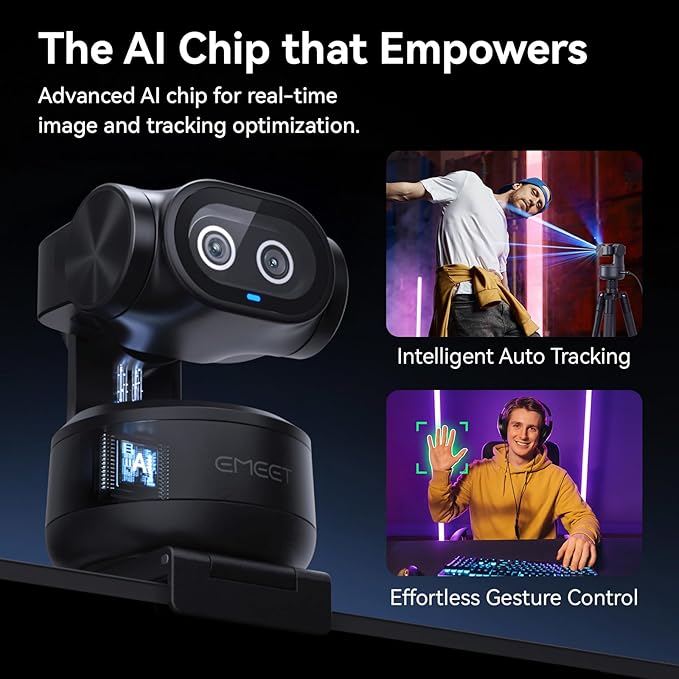 EMEET PIXY Dual-Camera AI-Powered PTZ Camera 4K, AI Tracking, PDAF&AI Autofocus 0.2s, 1/2.55'' Sony Sensor, 3 Mics, Presets, Gesture Control, 4K Webcam for Streaming and OBS/Twitch/Switch 2 Compatible-DeskLoop Office