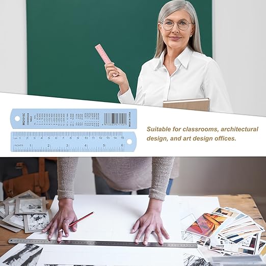 HARFINGTON 2pcs Metal Straight Ruler 15cm Metric SAE Aluminum Alloy Measuring Rulers Scale Tool with Hole for Measure Study Reading Classroom Office, Light Blue-DeskLoop Office