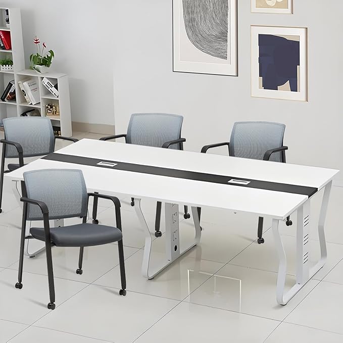 CLATINA Mesh Back Stacking Arm Chairs with Upholstered Fabric Seat and Ergonomic Lumbar Support for Office School Church Guest Reception (WithWheels Gray- 8 Pack)-DeskLoop Office