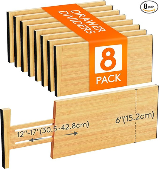 Lifewit 8 Pack Drawer Dividers Bamboo 6" High, 11-17" Adjustable Drawer Organizers for Clothes, Expandable Dresser Separators in Bedroom/Bathroom/Kitchen/Fridge/Office Organization and Storage-DeskLoop Office
