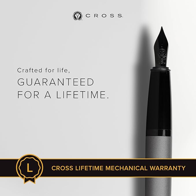 Cross Bailey Refillable Fountain Presented in a Premium Gift Box - Medium Point, Black Ink, Matte Gray-DeskLoop Office