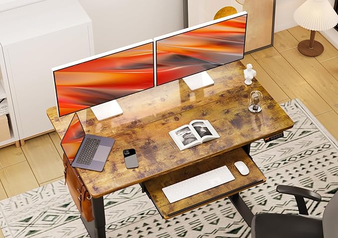 Claiks Standing Desk with Keyboard Tray, Standing Desk Adjustable Height, Raising Desks for Home Office and Computer Workstation, 48 Inches, Rustic Brown-DeskLoop Office