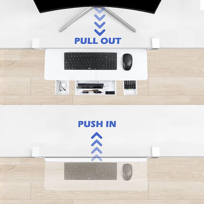 Keyboard Tray Under Desk with Drawer,26.77" X 11.81"Large Size Keyboard Tray with C Clamp-on Mount, Easy to Install, for Home Office (White)-DeskLoop Office