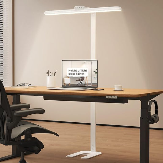 LED Desk Lamp for Home Office, Double Head Desk Lamp,24W Dimmable Desk Light 5 Color 5 Brightness Levels Office Lamp, Adjustable Gooseneck Office Light Eye Protection (White-Large Desk lamp)-DeskLoop Office