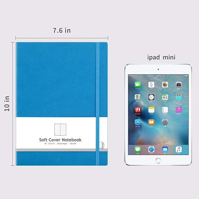 AHGXG Bullet Dotted Journal 2 Pack - B5 Large Journal Dot Grid Notebook (7.6'' X 10'') with Thick 120gsm Dot Paper, Soft Leather Cover, Total 384 Pages, Inner Pocket - BlackBlue-DeskLoop Office