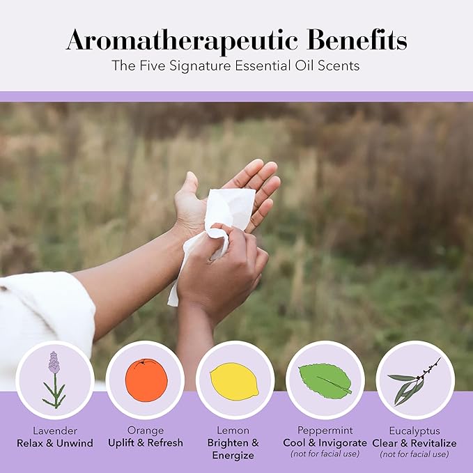 Herban Essentials - Assorted Wipes & Towelettes - Essential Oil Wipes for Hands, Face and Body - Travel Size Essentials and Toiletries - Natural, Individually Wrapped, Disposable and Moist (20 count)-DeskLoop Office