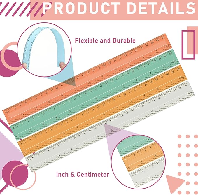 240 Pcs 12 Inch Plastic Rulers Bulk, Back to School Supplies, Assorted Colored Flexible Metric Rulers with Centimeters and Inches Measuring Tool for School Classroom Students(Boho)-DeskLoop Office