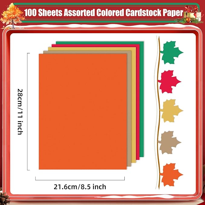 MixTeach 100 Sheets A4 Autumn Theme Cardstock 8.5 x 11" Medium Thick Cardstock Paper 180gsm/65lb Double Sided Printable Card Stock for Fall Scrapbooking Card Making Invitations DIY Art Craft Supplies-DeskLoop Office