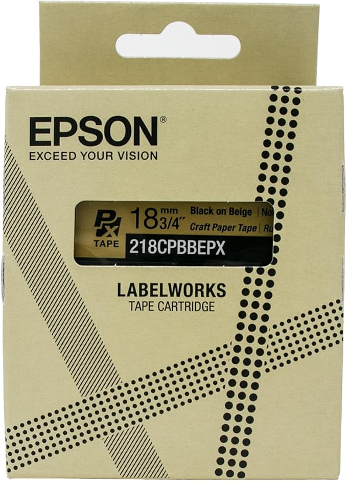 Epson LABELWORKS 218CPBBEPX Genuine Craft Paper Tape Cartridge - Black on Beige Craft Paper Label Maker Tape - 3/4" (18MM) Wide, 16.5'-DeskLoop Office