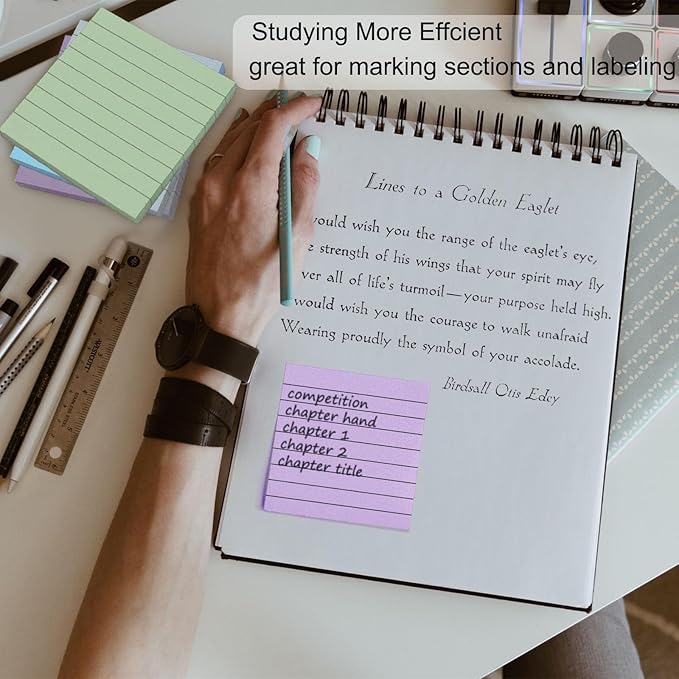 48 Pack 3840 Sheets Lined Sticky Notes 3X3 in Ruled Self Sticky Note Pads 80 Sheets/pad Colorful Sticky Notes with Lines Post Notes for Office, Home, School, Meeting-DeskLoop Office