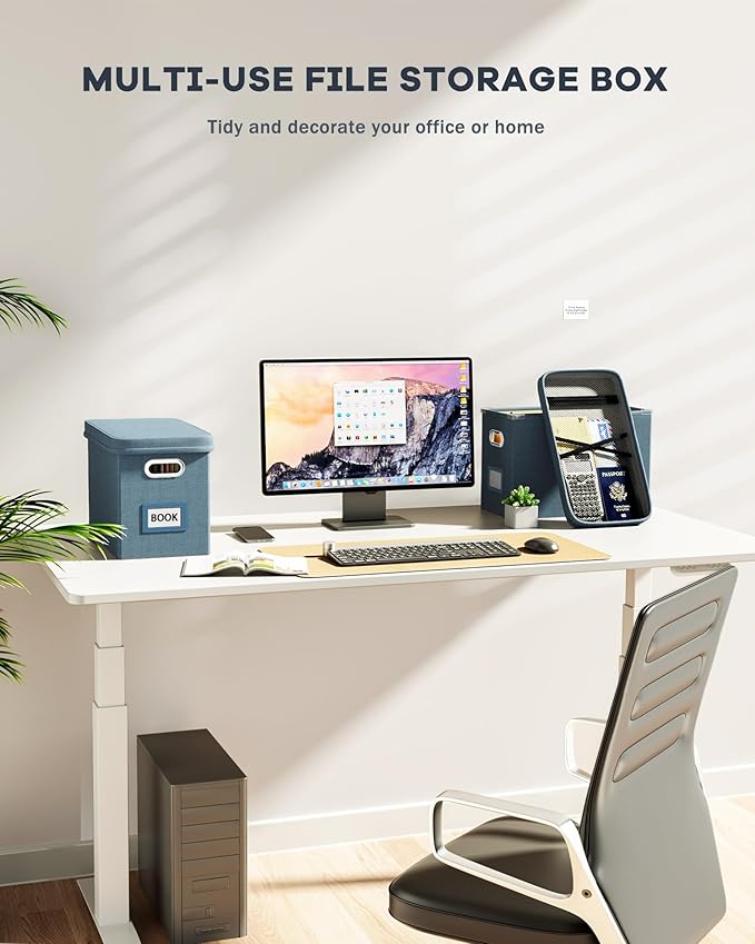 Oterri File Organizer Box with Lid, Hanging Filing File Box with Mesh Pocket, Document Organizer Box for Letter Files, Portable Storage Box with Smooth Sliding Rail for Office&Home (1 PCS, Dark-blue)-DeskLoop Office