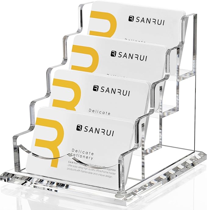 SANRUI Clear Acrylic Business Card Holder for Desk Display Stand Holders Organizer Rack , 4 Tier 4 Pocket , Holds 200 cards-DeskLoop Office