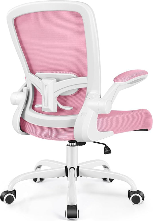 FelixKing Office Chair, Ergonomic Desk Chair Breathable Mesh Chairs with Adjustable High Back Lumbar Support Flip-up Armrests, Executive Swivel Comfy Task Computer Chairs for Home Office Pink-DeskLoop Office