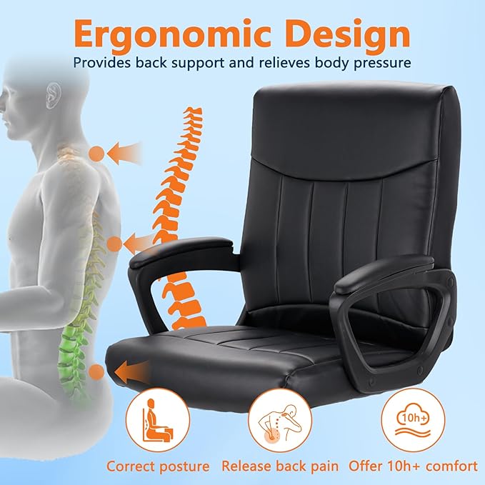 CLATINA Mid Back Leather Office Executive Chair with Lumbar Support and Padded Armrestes Swivel Adjustable Ergonomic Design for Home Computer Desk 2 Pack-DeskLoop Office