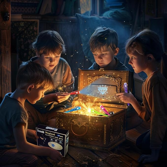 Invisible Ink Pens, 28 PCS Upgraded Spy Invisible Ink Pen with UV Light Magic Marker for Secret Message Escape Room and Kids Christmas Goodies Bags Toy, Spy Pen Party Favors for Kids 8-12-DeskLoop Office