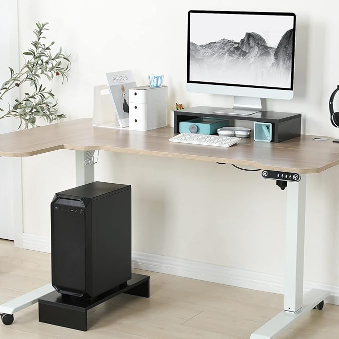 TEAMIX 20 Inch Monitor Stand Riser, Black Desktop Stand for PC/TV/Laptop/Printer, Wood Monitor Riser with Storage, Computer Stand Keyboard Organizer-DeskLoop Office