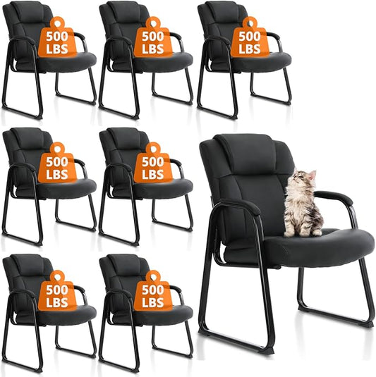 CLATINA Big & Tall 500 lb. Guest Chair, Leather Reception Chairs with Sled Base and Padded Arm Rest for Waiting Room Office Home and Meeting Conference-Black (8 Pack)-DeskLoop Office
