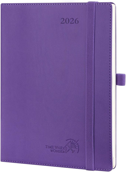 POPRUN 2026 Planner (Medium - 6.5'' x 8.5'') - 2026 Weekly Calendar ((Jan. 2026 - Dec. 2026) with Hourly Time Slots, Weekly/Monthly Appointment Book for Time Management - Leather Soft Cover - Purple-DeskLoop Office