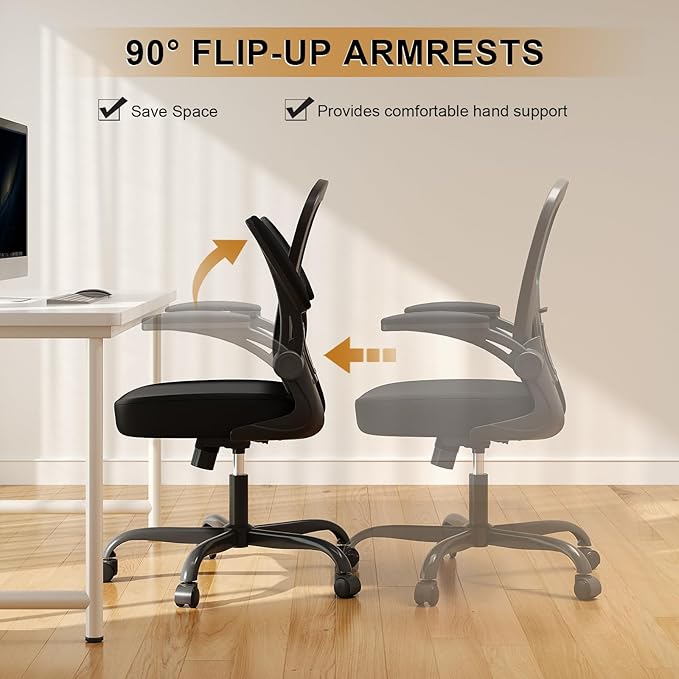 Office Chair, Ergonomic Desk Chairs 330LBS Capacity High Back Mesh Computer Chair with Flip-up Armrests, Comfy Work Chair with Adjustable Lumbar Support, Rolling Chair-DeskLoop Office
