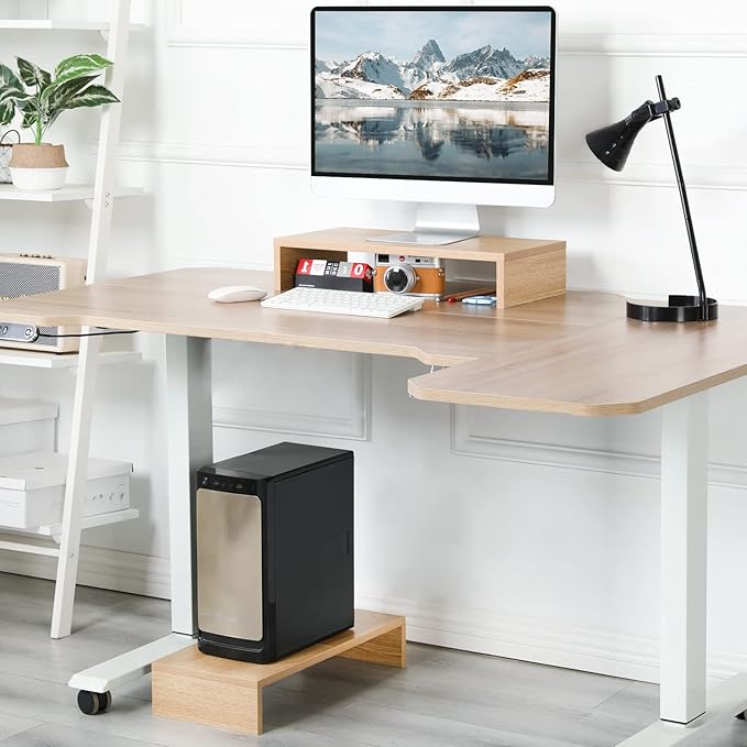 TEAMIX 2 Pack Monitor Stand Riser-20 inch, Wooden Desktop Riser for TV/PC/Laptop/Printer, Cozy Monitor Riser with Storage, Computer Stand Space-Saving-DeskLoop Office