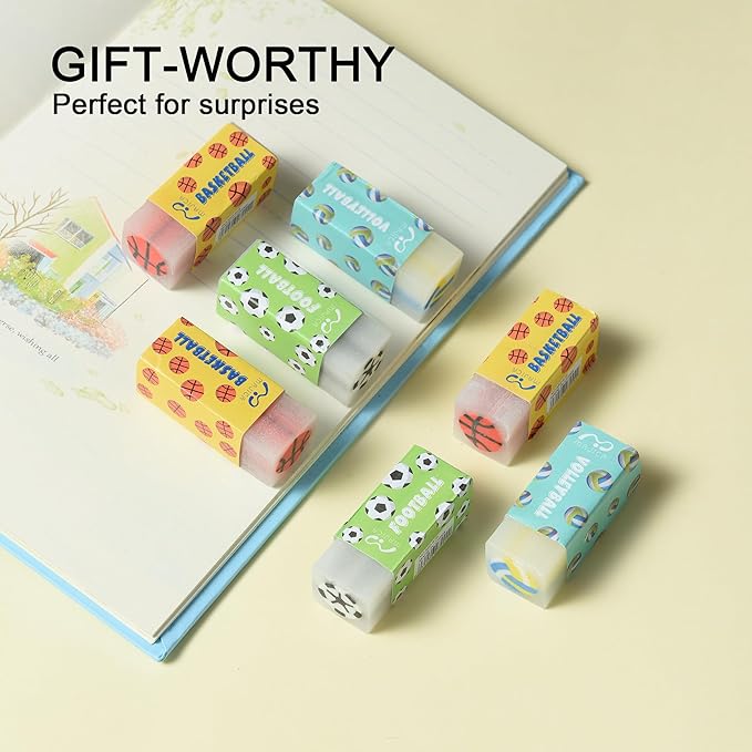 18Pcs Cute Sports Ball Erasers for Kids Bulk, Fun Basketball Soccer Volleyball Pencil Jelly Erasers for School Classroom Supplies Prize Gifts Party Favors-DeskLoop Office