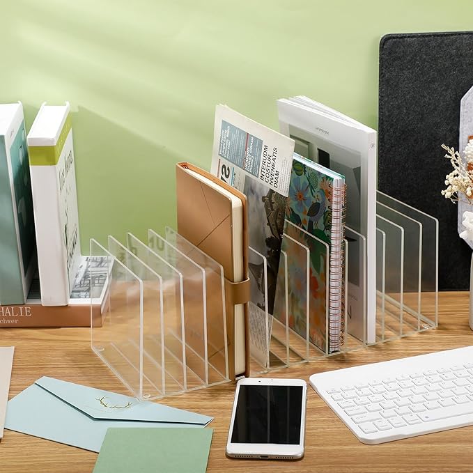 Ctosree Acrylic File Organizer for Desk Vertical 15 Compartments File Sorter Mail Organizer Desktop Countertop Folder Stand Racks for Office Home School Desk(Rectangle,Clear)-DeskLoop Office