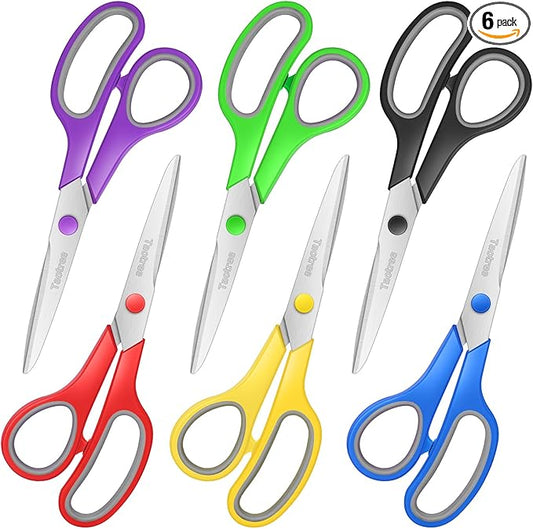Scissors Bulk Set of 6-Pack, Taotree 8" Scissors All Purpose Comfort Grip Sharp Shears for Office School Supplies, High/Middle School Student Teacher Home Art Craft Sewing Fabric, Scrapbook Supplies-DeskLoop Office