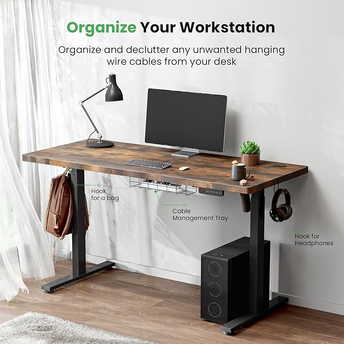 SIAGO Electric Standing Desk Adjustable - 63 x 24 Inch Sit Stand up Desk with Cable Management - 3 Memory Preset Adjustable Height Table-DeskLoop Office