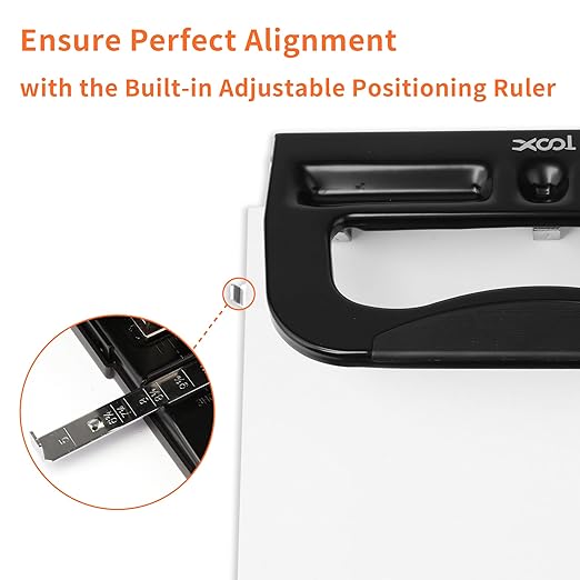 XOOL 3 Hole Punch, Heavy Duty Metal Hole Puncher for 2 or 3 Holes, 9/32" 7mm Hole Diameter, 40-Sheet Capacity, Adjustable Hole Spacing, Non-Slip Base for Office & School-DeskLoop Office