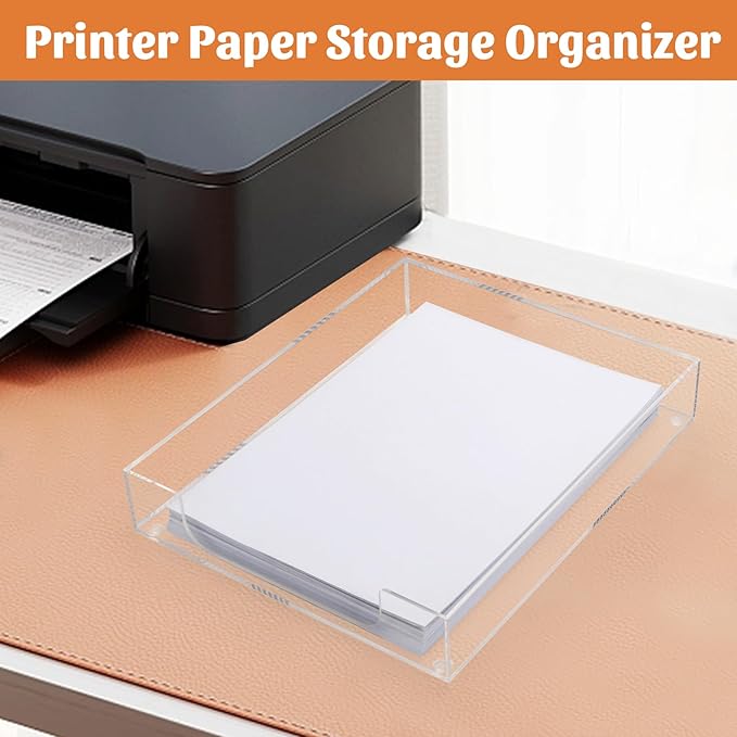 Acrylic Letter-Size Tray, Sturdy Heavy-Duty Clear Printer Paper Tray, Single-Tier Stackable File Storage Organizer for Office Home (1, Clear)-DeskLoop Office