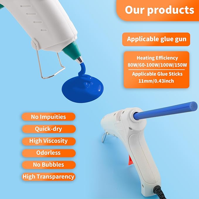 MATUFF Blue hot Glue Sticks Full Size 0.43” Dia x 8” Long, 52 pcs Hot melt Adhesive Glue Sticks, All-Purpose Colored Glue Gun Sticks for Christmas Decoration Crafting Arts School Home Repair Bonding-DeskLoop Office