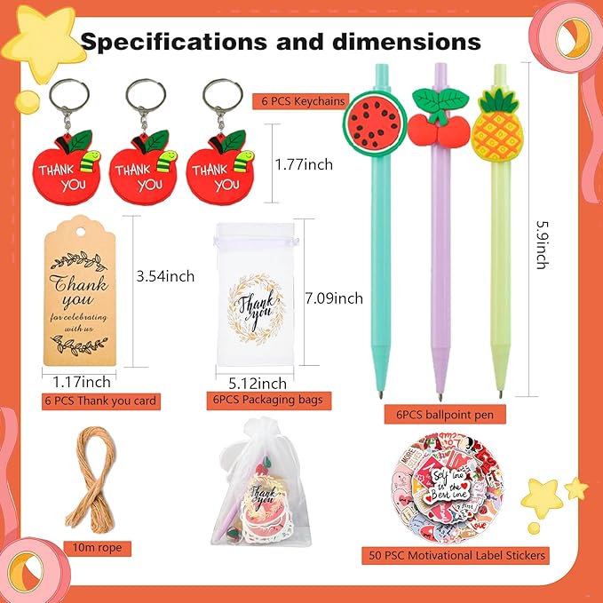 74 Set Student Gift Set 6 in 1 Multicoloured Ballpoint Pen Thank You Card Batch Keychain Inspirational Stickers Teacher Gifts for Classroom Birthday Party Supplies-DeskLoop Office