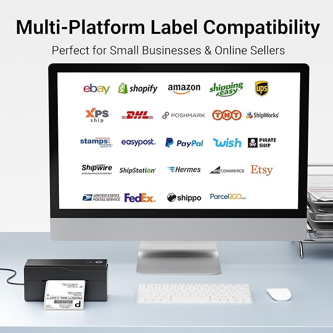 Bluetooth Thermal Shipping Label Printer – Wireless 4x6 Shipping Label Printer for Small Business & Shipping Packages, Support Android, iPhone and Windows, Widely Used for Amazon, Ebay, Shopify, Etsy-DeskLoop Office