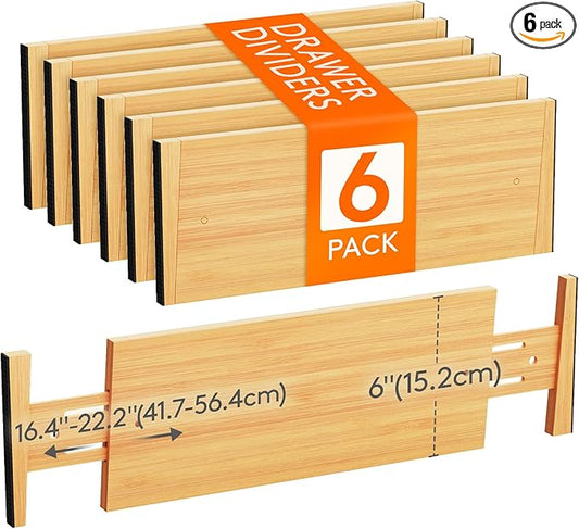 Lifewit 6 Pack Drawer Dividers Bamboo 6" High, 16-22" Adjustable Clothes Drawer Organizers, Expandable Dresser Separators in Bedroom/Bathroom/Kitchen/Office Organization and Storage-DeskLoop Office