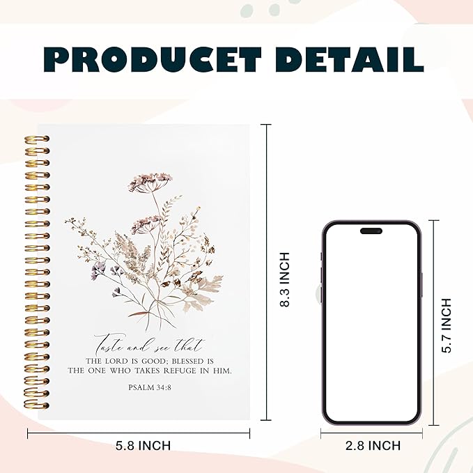 BearCake bible notebooks for note taking,Christian Notebook,Christian Gifts for Women,Taste and See That the Lord is Good Floral spiral bible with note taking space,spiral bible 5.5x8.3-DeskLoop Office