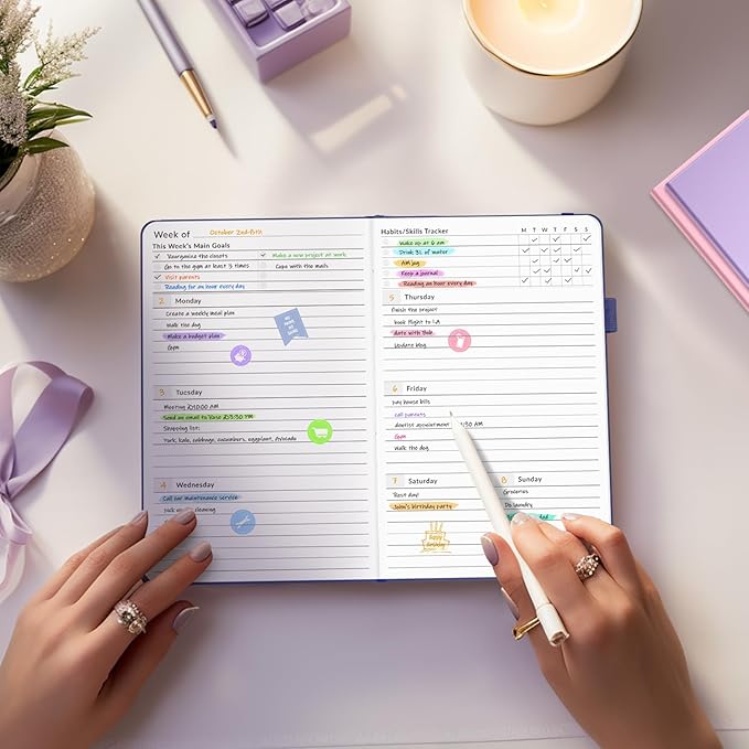 Undated Weekly Planner for 2025, Forvencer Simplified Weekly & Monthly Calendar Planner, Cute Daily Organizer Notebook, Agenda Journal to Track Goals & Tasks, Start Anytime, A5 Size, Navy Floral-DeskLoop Office