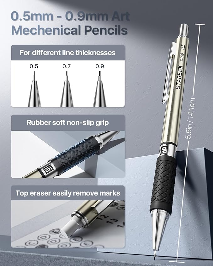 34PCS Art Mechanical Pencil Set, Drafting Pencil 0.5, 0.7, 0.9MM & 3PCS 2.0MM Mechanical Drawing Pencils with 384PCS Leads (6B 4B 2B HB 2H 4H Color) for Artist Sketching Drawing-DeskLoop Office