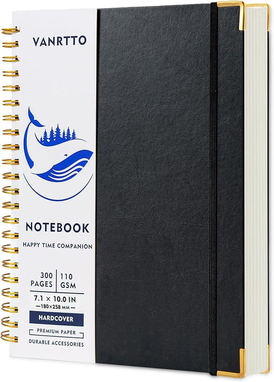 Spiral Notebook, Hardcover B5 College Ruled Notebooks, 300 Pages Notebooks for Work and School, 110 GSM Thick Papers Journals for Writing, Office Supplies for Women and Men Black B5-DeskLoop Office