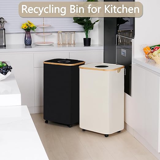 efluky Recycle Bins for Kitchen 100L (26 Gallon), Recycling Bin with Wheels and 2 Removeable and Reusable Inner Bags, Kitchen Recycling bin with lid for Bottle Can Plastice Stickers, Black-DeskLoop Office