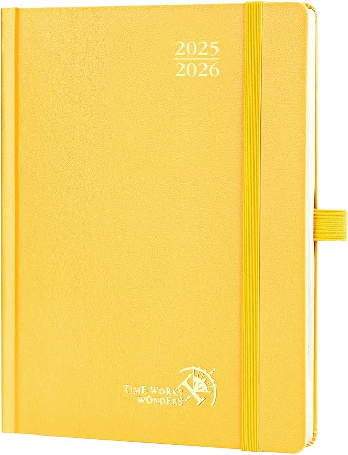 POPRUN Planner 2025-2026, (Medium 6.5'' x 8.5'' Hard Cover) Academic Calendar (July 25-June 26) Daily Weekly and Monthly Appointment Book with Hourly Time Slots, Monthly Tabs, 100 GSM - Light Yellow-DeskLoop Office