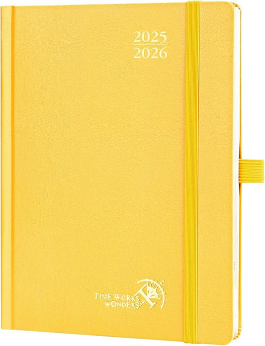 POPRUN Planner 2025-2026, (Medium 6.5'' x 8.5'' Hard Cover) Academic Calendar (July 25-June 26) Daily Weekly and Monthly Appointment Book with Hourly Time Slots, Monthly Tabs, 100 GSM - Light Yellow-DeskLoop Office