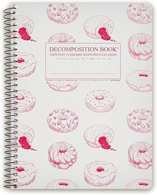 Decomposition Donut Time College Ruled Spiral Notebooks – 9.75 x 7.5 Journal with 160 Lined Pages – Cute Notebooks for School Supplies, Home & Office – 100% Recycled Paper – Made in USA-DeskLoop Office