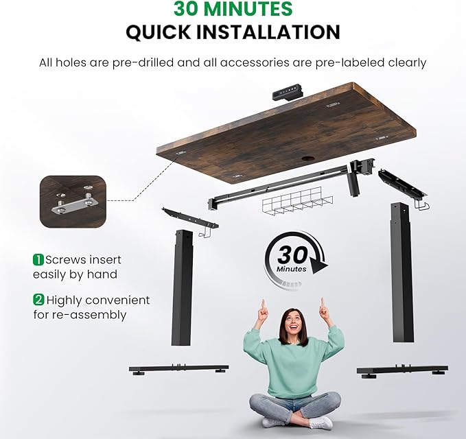 SIAGO Electric Standing Desk Adjustable - 48 x 24 Inch Sit Stand up Desk with Cable Management - 3 Memory Preset Adjustable Height Table-DeskLoop Office