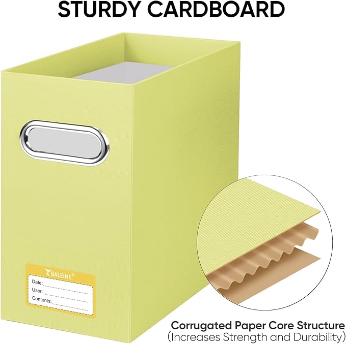 BALEINE File Organizer Box, Cardboard File Folder Organizer with Handle for Letter Size, Portable Collapsible Hanging Filing Box for Home Office Document Storage (4 Pack, Yellow)-DeskLoop Office