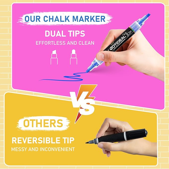 GOTIDEAL Chalk Markers Dual Tips,Erasable Liquid Chalk Marker for Blackboard,Washable Chalk Pens for Auto,Car,Glass,Mirror,Chalkboard,Window markers,24 Colors Chalk Board Markers with Metallic Colors-DeskLoop Office
