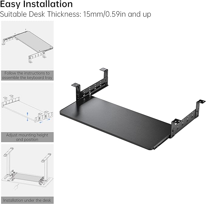 EUREKA ERGONOMIC Adjustable Keyboard Tray Under Desk, 28x11 Inch Large Slide Out Keyboard & Mouse Platform Tray, Wooden Pull Out Computer Keyboard Drawer for Typing Home Office Desk, Black-DeskLoop Office