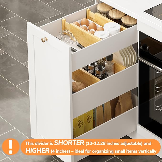 BAMEOS 4" High Bamboo Drawer Dividers - Adjustable Small Drawer Organizer - Kitchen, Dresser, Bathroom, Bedroom & Office - 4-pack-DeskLoop Office